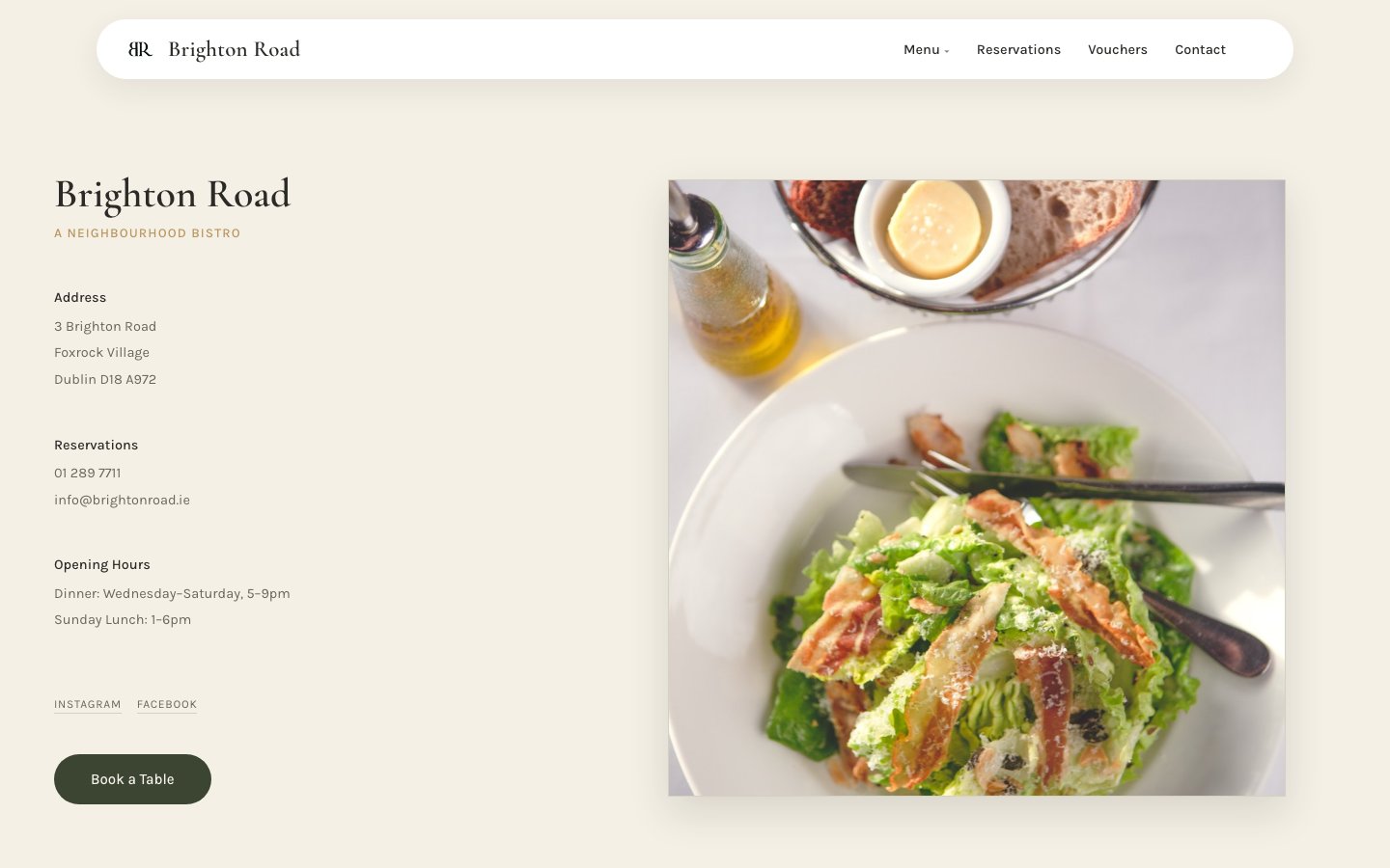 Brighton Road restaurant website designed by Jomoo